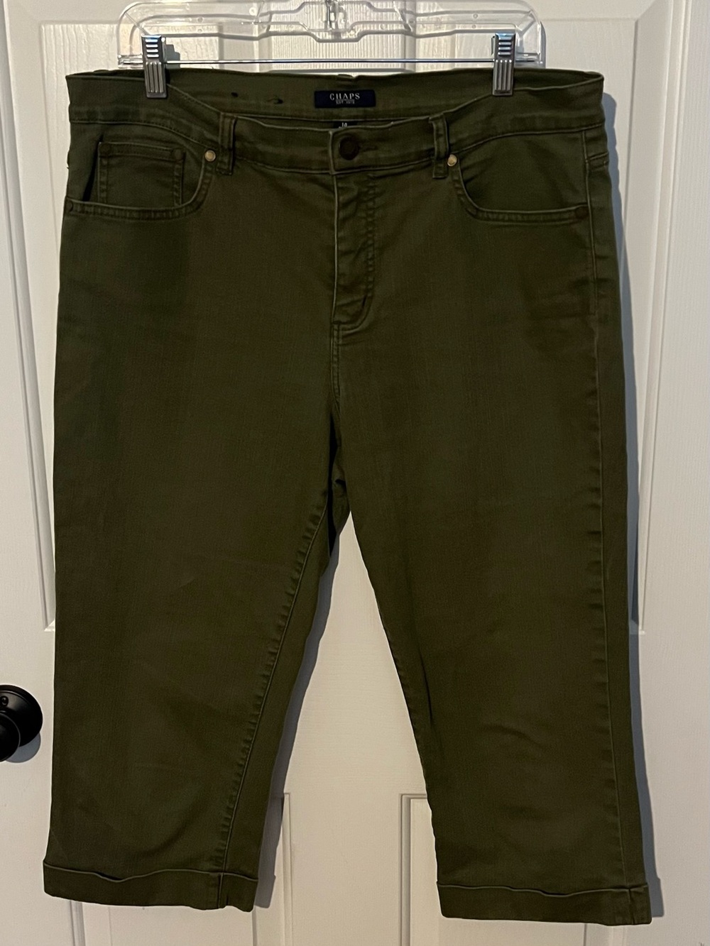 Chaps Olive Green Denim Capri Pants Cuffed Hem Size 14